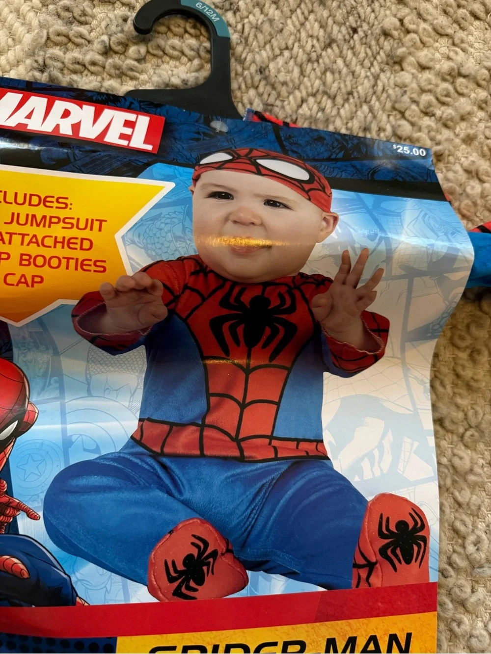 Marvel Spider-Man Blue & Red Infant Jumpsuit Costume w/ beanie 6-12 months nwt - Picture 4 of 7